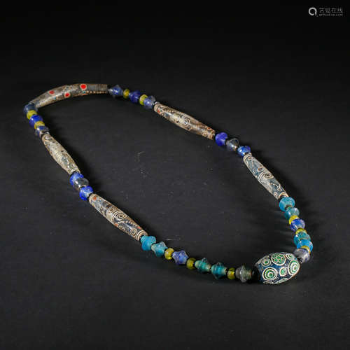 CHINESE TANG DYNASTY GLASS INLAID DRAGONFLY EYE NECKWEAR