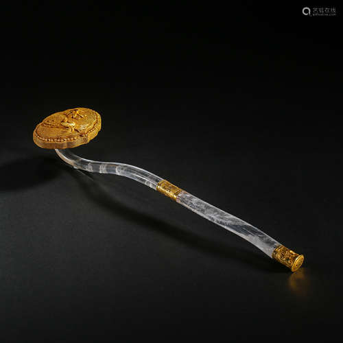 CHINESE QING DYNASTY CRYSTAL SILVER GILT RUYI