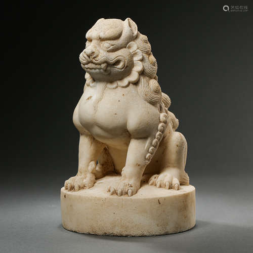 CHINESE WHITE MARBLE LION, TANG DYNASTY OR HAN DYNASTY