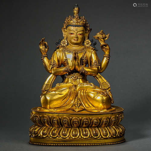 CHINESE MING DYNASTY BRONZE GILT BUDDHA STATUE