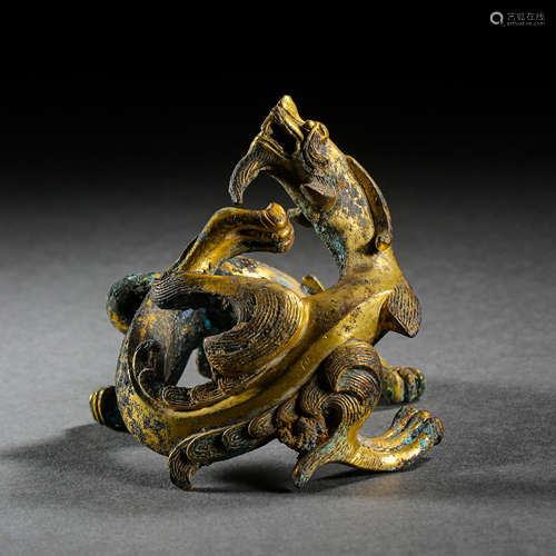 CHINESE TANG DYNASTY GILT BRONZE DRAGON