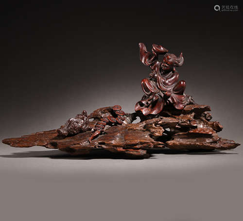 A GROUP OF CHINESE QING DYNASTY ALOES WOOD ORNAMENTS