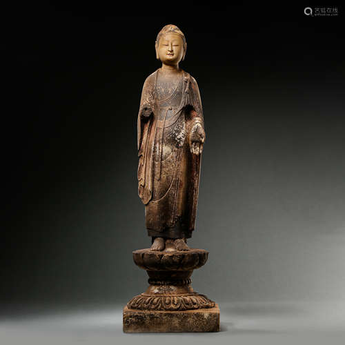 CHINESE WHITE MARBLE STANDING BUDDHA STATUE, TANG DYNASTY