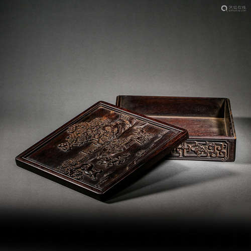 CHINESE RED SANDALWOOD BOX, QING DYNASTY