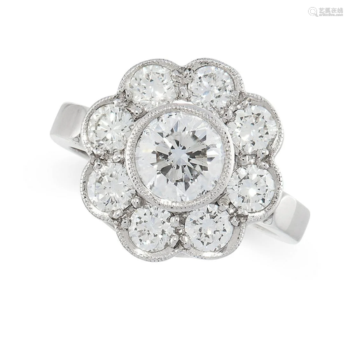 A DIAMOND CLUSTER DRESS RING in 18ct white gold, set