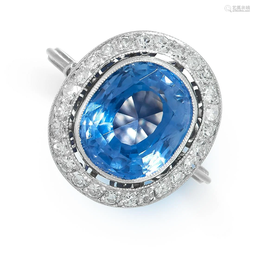 A CEYLON NO HEAT SAPPHIRE AND DIAMOND RING set with a