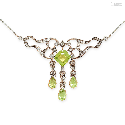 AN ANTIQUE PERIDOT AND DIAMOND NECKLACE the openwork