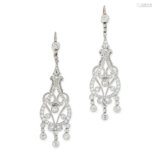 A PAIR OF DIAMOND CHANDELIER EARRINGS in platinum …