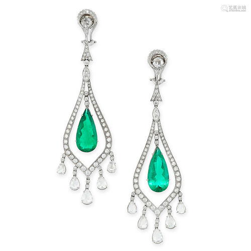 A PAIR OF COLOMBIAN EMERALD AND DIAMOND EARRING…