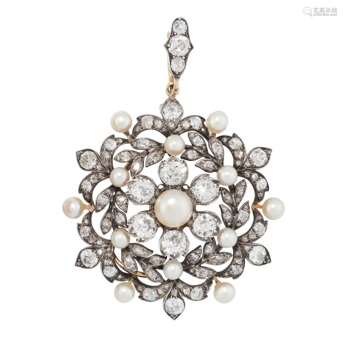 AN ANTIQUE PEARL AND DIAMOND PENDANT, LATE 19TH CE…