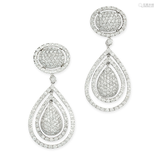 A PAIR OF DIAMOND DROP EARRINGS each formed of an