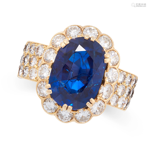 A BURMA NO HEAT SAPPHIRE AND DIAMOND RING, VAN CLEEF &