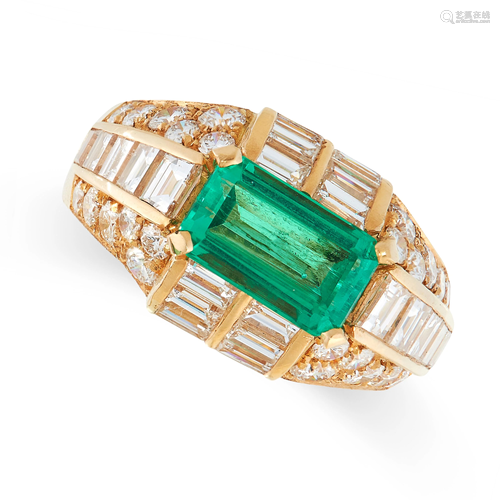 A COLOMBIAN EMERALD AND DIAMOND TROMBINO RING, BULGARI