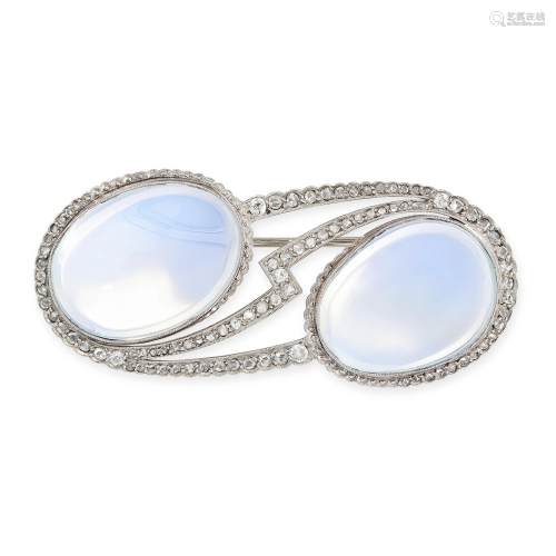 AN ART DECO MOONSTONE AND DIAMOND BROOCH set with t…