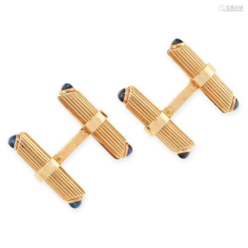 A PAIR OF VINTAGE SAPPHIRE CUFFLINKS, CARTIER in 18ct