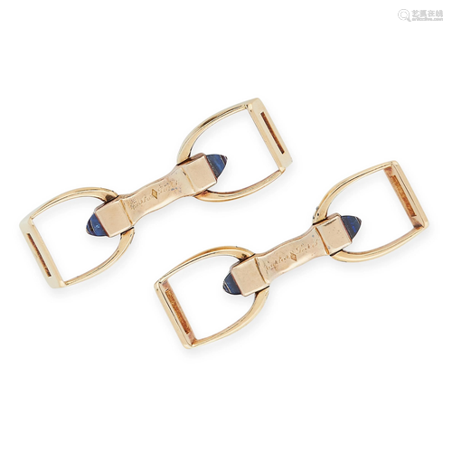 A PAIR OF SAPPHIRE STIRRUP CUFFLINKS, CARTIER CIRCA