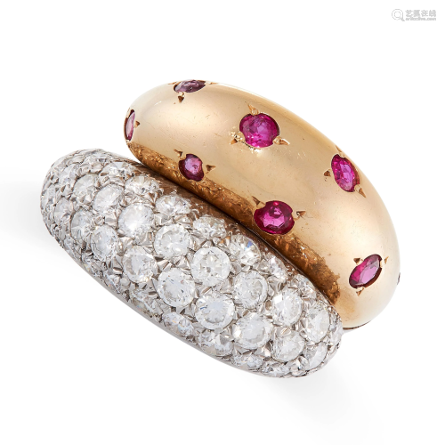A VINTAGE FRENCH RUBY AND DIAMOND DRESS RING in 18ct