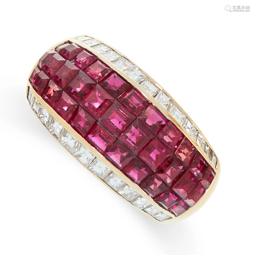 A RUBY AND DIAMOND DRESS RING, ADLER in 18ct yellow