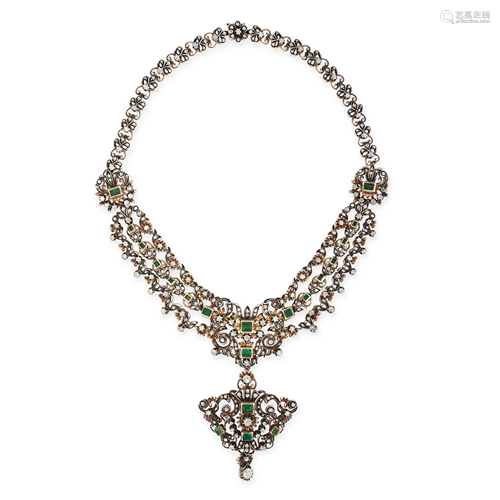 AN ANTIQUE EMERALD AND DIAMOND CONVERTIBLE NECKLACE,