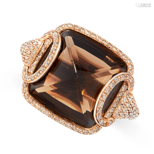 A SMOKY QUARTZ AND DIAMOND DEUX ANNEAUX RING, H…