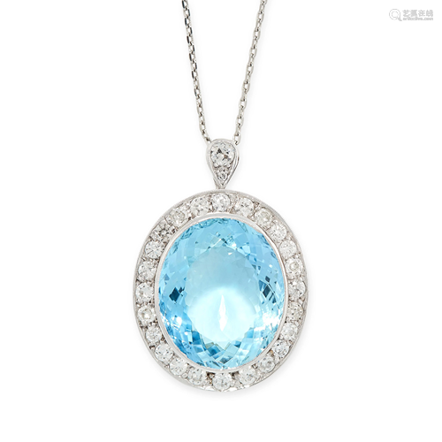 AN AQUAMARINE AND DIAMOND PENDANT AND CHAIN in…