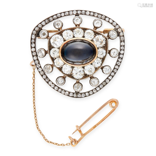 AN ANTIQUE RUSSIAN SAPPHIRE AND DIAMOND BROOCH,…