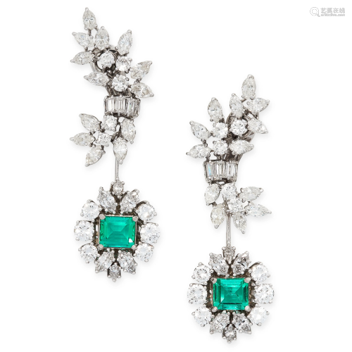 A PAIR OF COLOMBIAN EMERALD AND DIAMOND DAY AND …