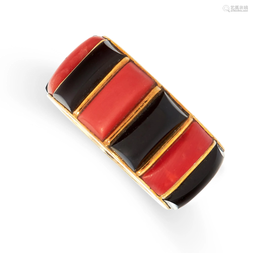 A VINTAGE CORAL AND ONYX RING, CARTIER in 18ct yellow