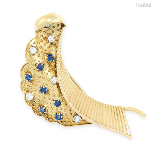 A VINTAGE SAPPHIRE AND DIAMOND BROOCH, CARTIER in 18ct