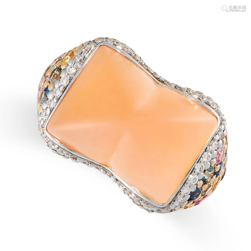 A MOONSTONE, SAPPHIRE AND DIAMOND RING, CHATILA in 1…