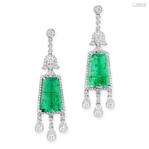 A PAIR OF EMERALD AND DIAMOND EARRINGS, FEI LIU in 18ct