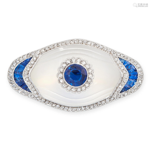 AN ART DECO MOONSTONE, SAPPHIRE AND DIAMOND BROOCH …