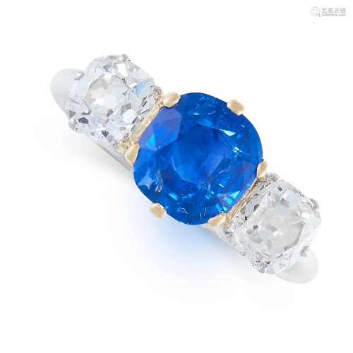 A FINE KASHMIR SAPPHIRE AND DIAMOND RING set with a