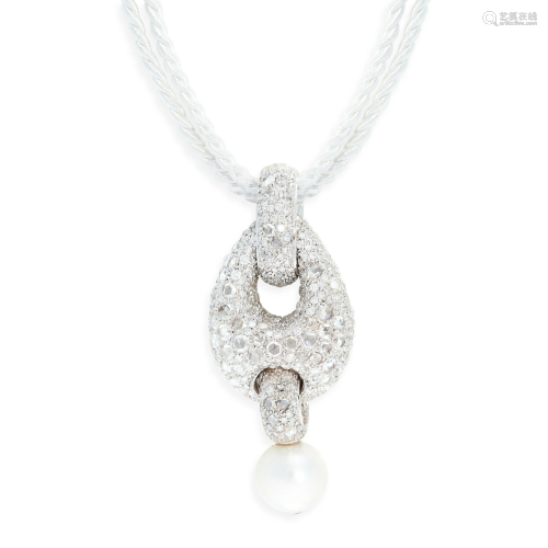 A PEARL AND DIAMOND PENDANT set with a pearl of 13.4mm,