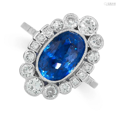 A BURMA NO HEAT SAPPHIRE AND DIAMOND RING set with a