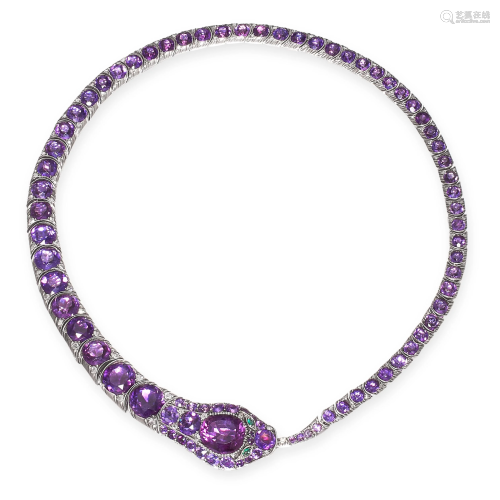 AN EXCEPTIONAL ANTIQUE AMETHYST, EMERALD AND DIAMOND
