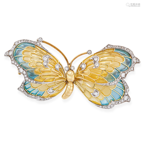 A PLIQUE A JOUR ENAMEL AND DIAMOND BUTTERFLY BROOCH…