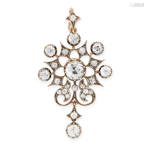 AN ANTIQUE DIAMOND PENDANT, CIRCA 1900 in yellow gold