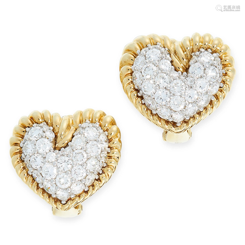 A PAIR OF DIAMOND HEART EARRINGS, TIFFANY & CO in 18ct