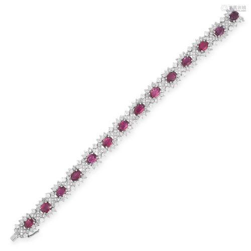 AN UNHEATED RUBY AND DIAMOND BRACELET in 14ct white