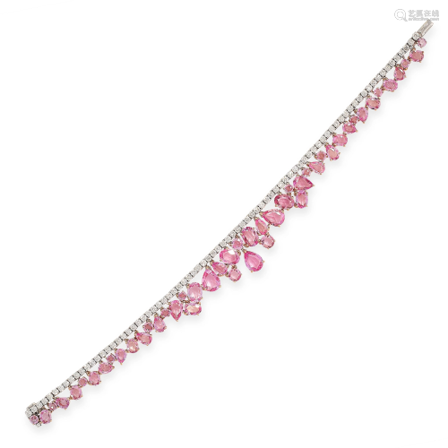 A PINK SAPPHIRE AND DIAMOND BRACELET in 18ct gold,