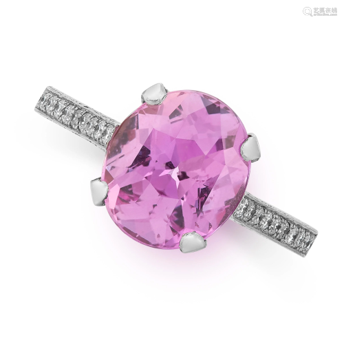 AN UNHEATED PINK SAPPHIRE AND DIAMOND RING in platinum,