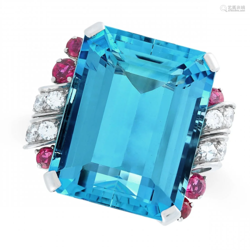 AN EXCEPTIONAL AQUAMARINE, RUBY AND DIAMON…