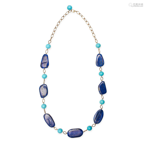 A TURQUOISE AND LAPIS LAZULI NECKLACE in 18ct yellow
