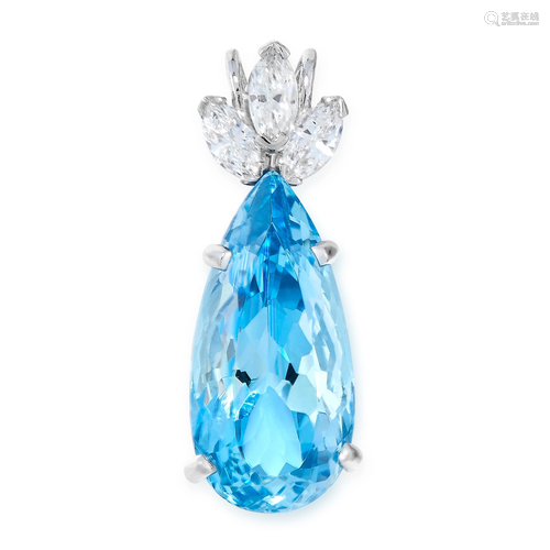 AN AQUAMARINE AND DIAMOND PENDANT in 18ct white …