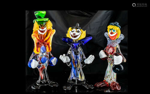 Three Murano Glass Clown Figures measuring 24 and 20 cms in ...