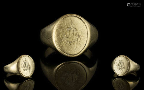 9ct Gold Signet Ring of Plain Form. Ring Size J. Full Hallma...