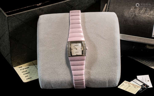 Rado Ladies Pink Porcelain Wristwatch with Diamond Borders, ...