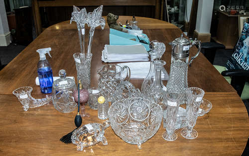 Collection of Cut Glass Oddments, consisting of a claret jug...