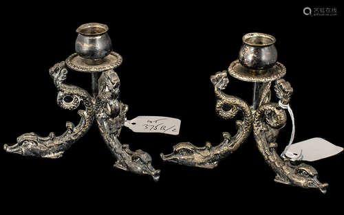 Pair of Quality Heavy Cast Metal Silver Plated Candlesticks,...